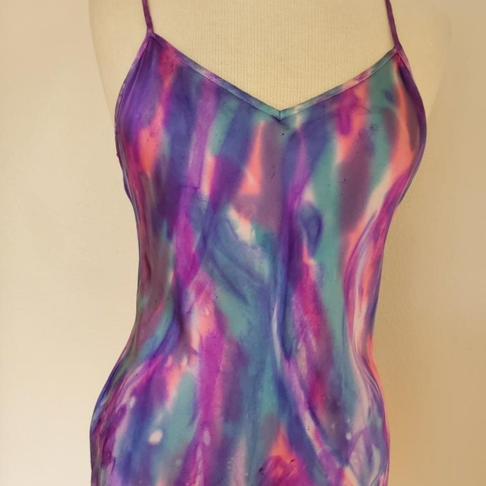 NEW Silk sleeveless shirt tank top cami camisole tiedyed blue pink purple white